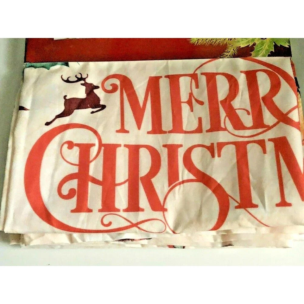 Merry Christmas Fabric Shower Curtain with Hooks 72x70 Santa Reindeer Holiday